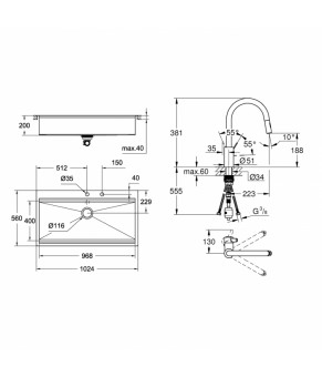 Набор Grohe мойка кухонная K800 31586SD0 + смеситель Eurosmart Cosmopolitan 31481001