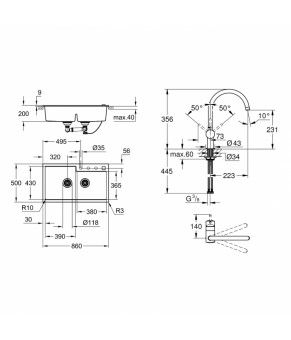 Набор Grohe мойка кухонная K500 31649AP0 + смеситель Minta 32917KS0