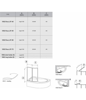 Штора на ванн Ravak VSK2 Rosa  140 P 76P7010041 