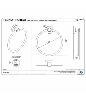 Держатель полотенец кольцевой настенный 180мм SONIA TECNO PROJECT 117031