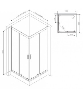 Душевое ограждение Square Slide 90x90 см, без поддона AM.PM Gem W90UG-403-090BT