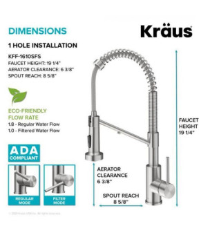 Кухонный смеситель 2в1 (на 2 воды) Kraus KFF-1610SFS