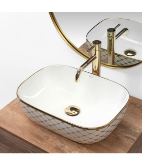 Раковина Rea Belinda diamond white/gold REA-U8471