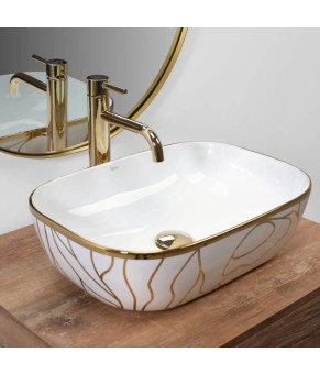 Раковина Rea Belinda wave white/gold REA-U8472