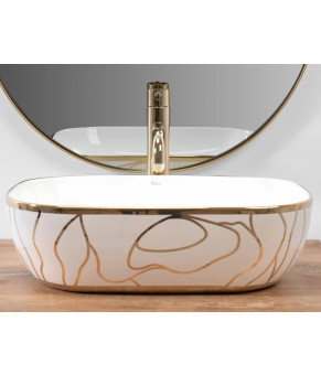 Раковина Rea Belinda wave white/gold REA-U8472