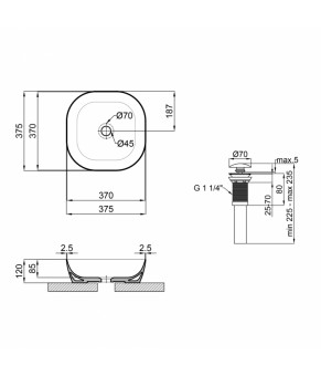 Раковина-чаша Qtap Kolibri 370х370х120 White с донным клапаном QT10118037FW