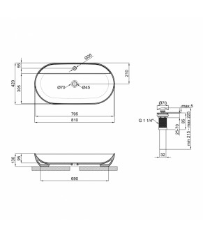 Раковина-чаша Qtap Scorpio 815х410х135 White с донным клапаном QT142203PW
