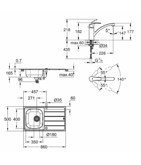 Набор Grohe мойка кухонная K200 + смеситель Eurosmart 31565SD1