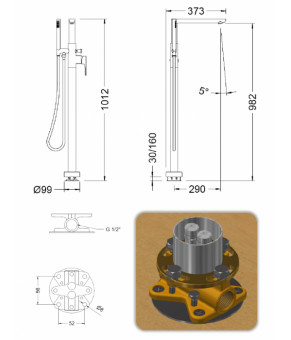 Смеситель для ванны напольный GENEBRE KORAL (64119324566)