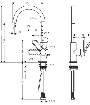 Смеситель Axor Uno 38036250