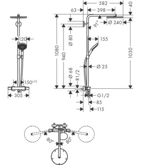 Душевая система Hansgrohe Raindance ShowerSelect S Showerpipe 240 27633340