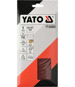 Бумага шлифовальная на липучке Yato 93 х 187 мм Р80 5 шт YT-83802