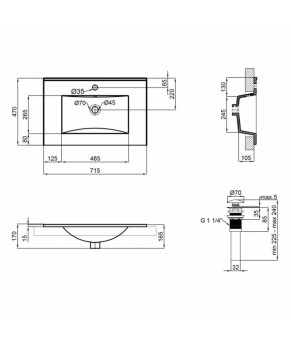 Комплект Qtap тумба подвесная Robin 700х580х437 мм Graphite/Whitish oak + раковина врезная Albatross New QT71RO44050