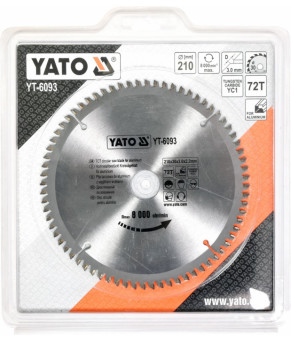 Диск пильный по алюминию Yato 210х30х3.0х2.2 мм 72 зубца R.P.M до 8000 1/мин YT-6093