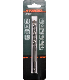 Сверло универсальное Sthor с шестигранным хвостовиком 1/4" 10х120/70 мм YG6X 21691