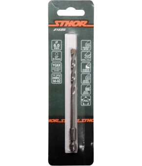 Сверло универсальное Sthor с шестигранным хвостовиком 1/4" 6х110/50 мм YG6X 21686