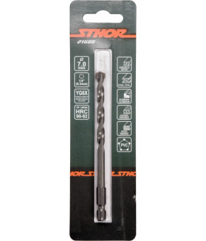 Сверло универсальное Sthor с шестигранным хвостовиком 1/4" 7х110/60 мм YG6X 21688