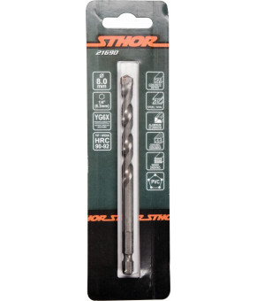 Свердло універсальне Sthor з шестигранним хвостовиком 1/4" 8х120/70 мм YG6X 21690
