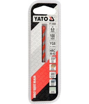 Сверло универсальное Yato 6х100 мм YG8 HRC 90-92 YT-43943