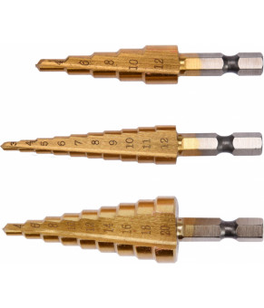 Сверла по металлу конусные титановые Yato HEX-1/4" HSS 4241 3-12 мм, 4-12 мм, 4-20 мм 3 шт YT-44731