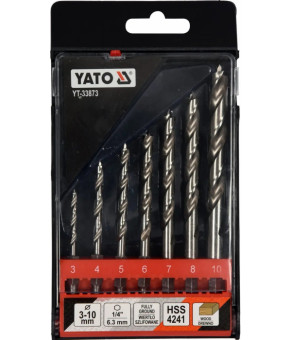 Набор сверл по дереву спиральных Yato ø3-4-5-6-7-8-10 мм HEX 1/4" HSS 4241 7 шт YT-33873