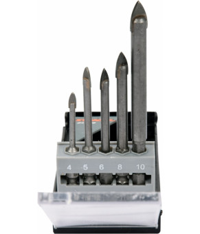 Набор сверл по стеклу и керамике Sthor 4-10 мм HEX-1/4" YG6X 5 шт 21709
