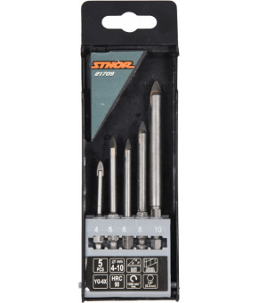 Набор сверл по стеклу и керамике Sthor 4-10 мм HEX-1/4" YG6X 5 шт 21709