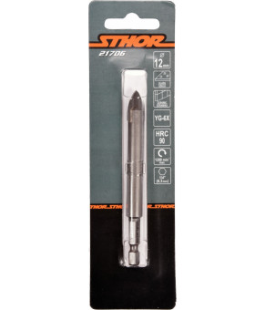 Сверло по стеклу и керамике Sthor 12х100 мм HEX-1/4" YG6X 21706