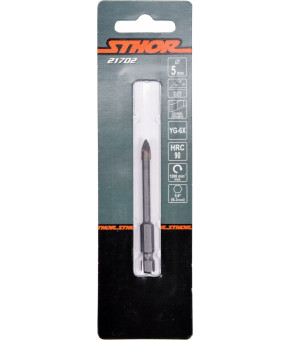 Сверло по стеклу и керамике Sthor 5х70 мм HEX-1/4" YG6X 21702