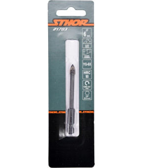 Сверло по стеклу и керамике Sthor 6х75 мм HEX-1/4" YG6X 21703