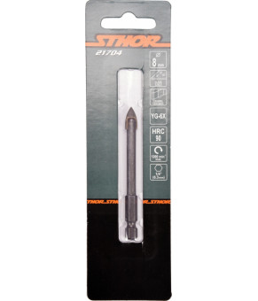 Сверло по стеклу и керамике Sthor 8х80 мм HEX-1/4" YG6X 21704