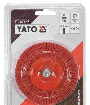 Щетка дисковая зачистная с нейлона для дрели Yato ø100 мм 4500 об/мин с хвостовиком ø6 мм YT-47792
