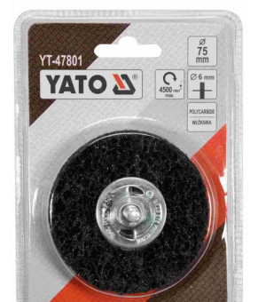 Щетка дисковая из синтетического волокна для дрели Yato ø75 мм 4500 об/мин с хвостовиком ø6 мм YT-47801