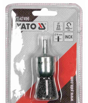 Щетка чашка зачистная из нержавеющей стали для дрели Yato ø25 мм 4500 об/мин с хвостовиком ø6 мм YT-47496