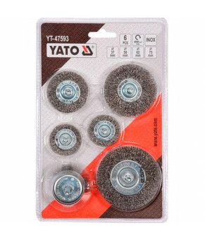 Щетки зачистные с нержавеющей стали Yato ø37/50/62/75 мм 4500 об/мин с хвостовиком ø6 мм 6 шт YT-47593