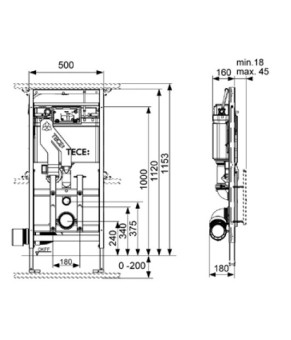 Инсталляция с регулировкой высоты и фильтром воздуха TECE Lux 9600400