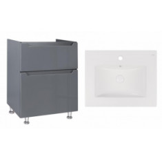 Комплект Qtap тумба напольная Scorpio 600х825х460 мм Graphite + раковина врезная Albatross New QT71SC44012