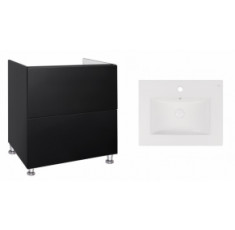 Комплект Qtap тумба напольная Tern 600х725х437 мм Matt Black + раковина врезная Albatross New QT71TE44114