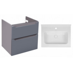 Комплект Qtap тумба подвесная Scorpio 600х585х460 мм Graphite + раковина врезная Albatross 01 QT71SC43978