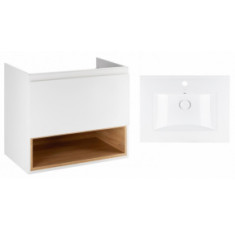 Комплект Qtap тумба подвесная Robin 600х580х437 мм White/Whitish oak + раковина врезная Albatross QT71RO43991