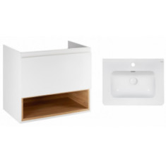 Комплект Qtap тумба подвесная Robin 600х580х437 мм White/Whitish oak + раковина врезная Albatross 9H QT71RO43993