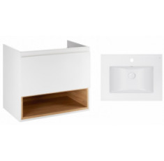 Комплект Qtap тумба підвісна Robin 600х580х437 мм White/Whitish oak + врізна раковина Albatross E QT71RO43994