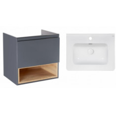 Комплект Qtap тумба подвесная Robin 600х580х437 мм Graphite/Whitish oak + раковина врезная Albatross 9H QT71RO44043