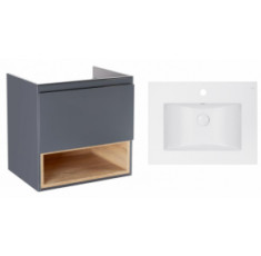 Комплект Qtap тумба підвісна Robin 600х580х437 мм Graphite/Whitish oak + врізна раковина Albatross E QT71RO44044