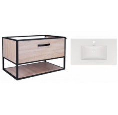Комплект Qtap тумба подвесная Taurus 800х580х437 мм Whitish oak + раковина врезная Albatross New QT71TA44030