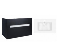 Комплект Qtap тумба подвесная Virgo 700х580х437 мм Black/White + раковина врезная Albatross QT71V44062