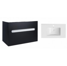 Комплект Qtap тумба подвесная Virgo 800х580х437 мм Black/White + раковина врезная Albatross QT71V44065