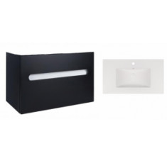 Комплект Qtap тумба подвесная Virgo 800х580х437 мм Black/White + раковина врезная Albatross New QT71V44069