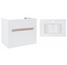 Комплект Qtap тумба подвесная Virgo 700х580х437 мм White/Whitish oak + раковина врезная Albatross E QT71V44076