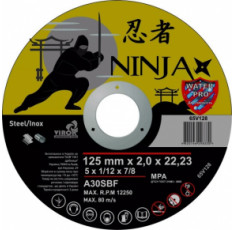 Диск отрезной по металлу и нержавеющей стали Virok Ninja 125х22.23 мм T=2 мм 65V128